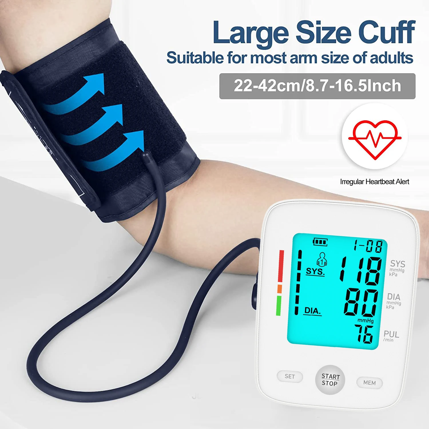 Smart Upper Arm Blood Pressure Monitor Adjustable Cuff Large Arm Friendly Bluetooth Blood Pressure Machine