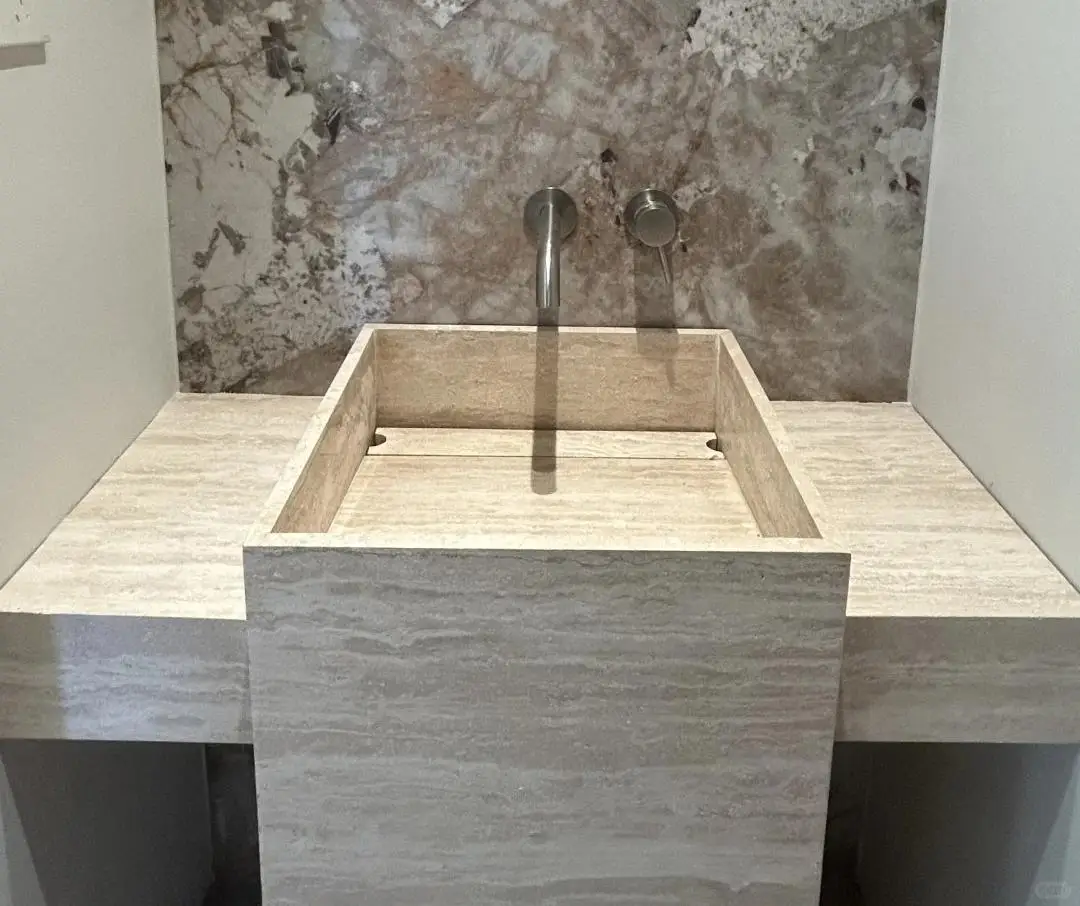 product modern wabi sabi style indoor natural travertine square toilet washbasin easy clean polished for bathroom washroom kitchen-5