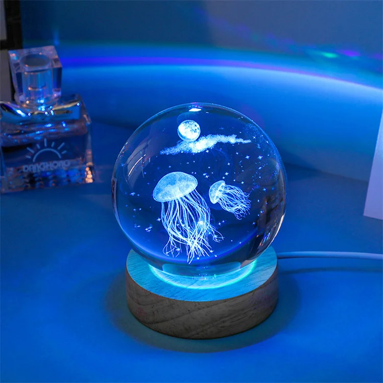 3Dヒトデクジラシェルクラゲ光るクリスタルボールナイトライトUSB