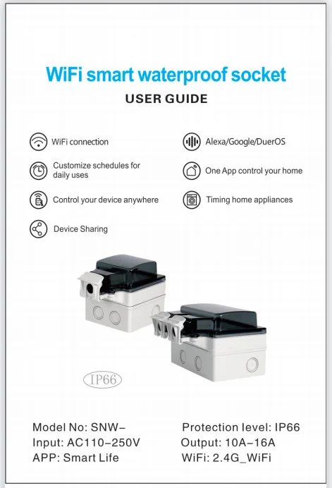 IP66 EU style WiFi  weatherproof switch socket/WiFi smart plug  EU weatherproof wall socket for outdoor