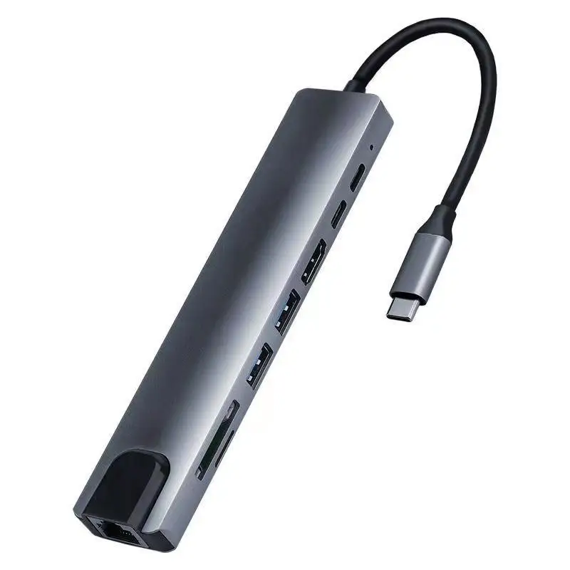 8 in 1 Type-C Hub with RJ45 LAN USB-C to HDTV SD/TF USB 3.0 & PD Docking Station Stock Available