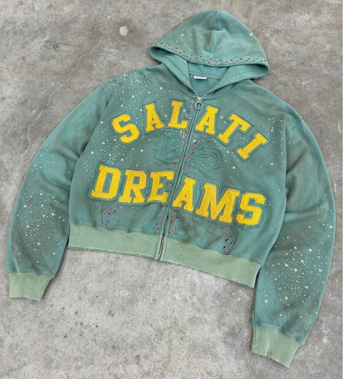 Custom Rhinestone Dtg Print Logo French Terry Oversized Heavy Cotton Acid Wash Sun Faded Men Hoodies Vintage Hoodie gallery 4