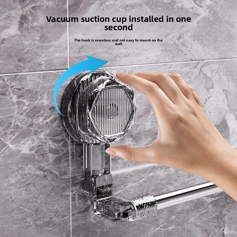 Plastic Suction Cup Rack Rotatable Single Rod Telescopic Punch-Free Bathroom Storage Shelf