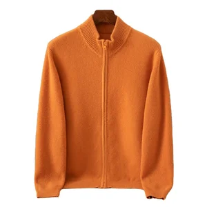 Men's Winter Coat Cardigan Style Thick with Semi-High Collar Pure Cashmere Anti-Wrinkle Quick Dry Breathable Zipper Front Logo