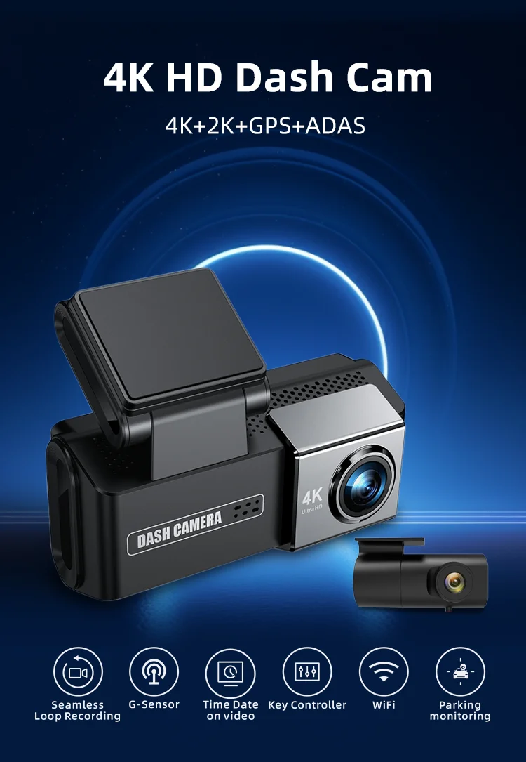 4K+2K 2 Channel Dash Cam 170° WiFi GPS Front /back 2160P+1440P Two-Way Car Camera Night Emergency Lock Park for High Efficient details