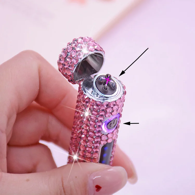 Personality USB Lighter Rechargeable Touch Induction Arc Lighter Set with Diamond Stick Diamond Lighters for Women