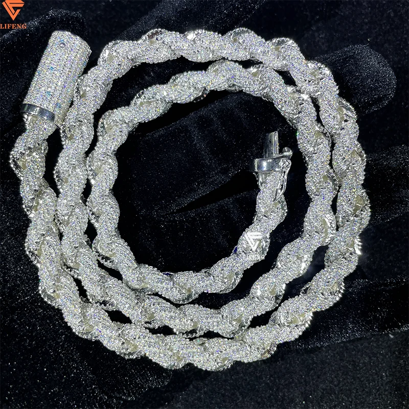 Iced-out Bracciale In Argento Sterling 925 A Corda Cava Hollow Rope 8mm, Lunghezza 22cm, Placcato Oro, Made In Italy - 2
