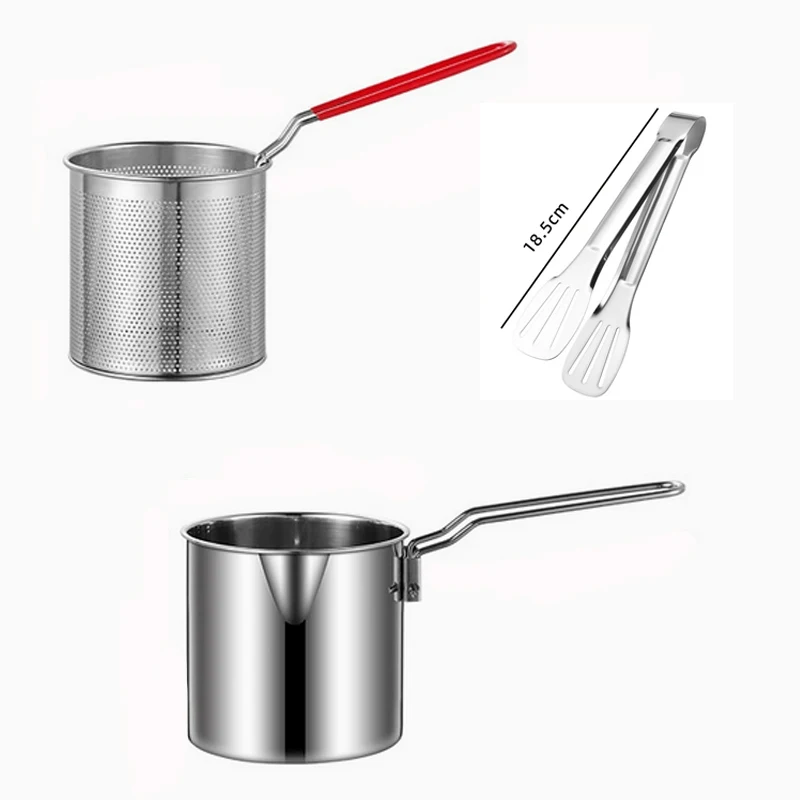 Mini friteuse profonde avec panier passoire en acier inoxydable avec couvercle à poignée, friteuse à huile portable, bonne conductivité thermique, pour frire le poisson, les crevettes, le poulet, 12 x