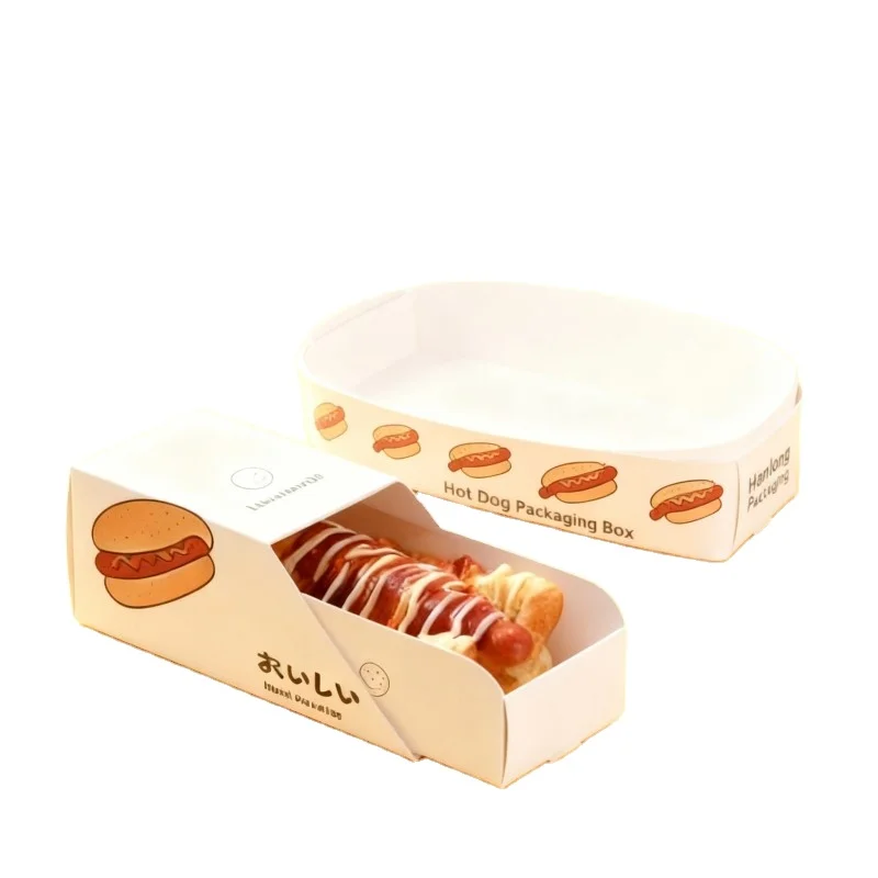 Recyclable Rectangular Shape Coated Hot Dog Break Box Delicious Cookie Pastry Box