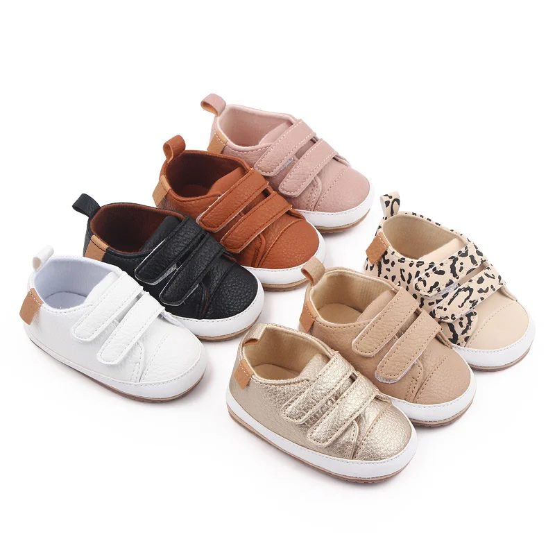 Unisex Toddler Shoes Soft Bottom with Solid Color and Leopard Print Non-Slip Design for Babies Aged 0-18 Months