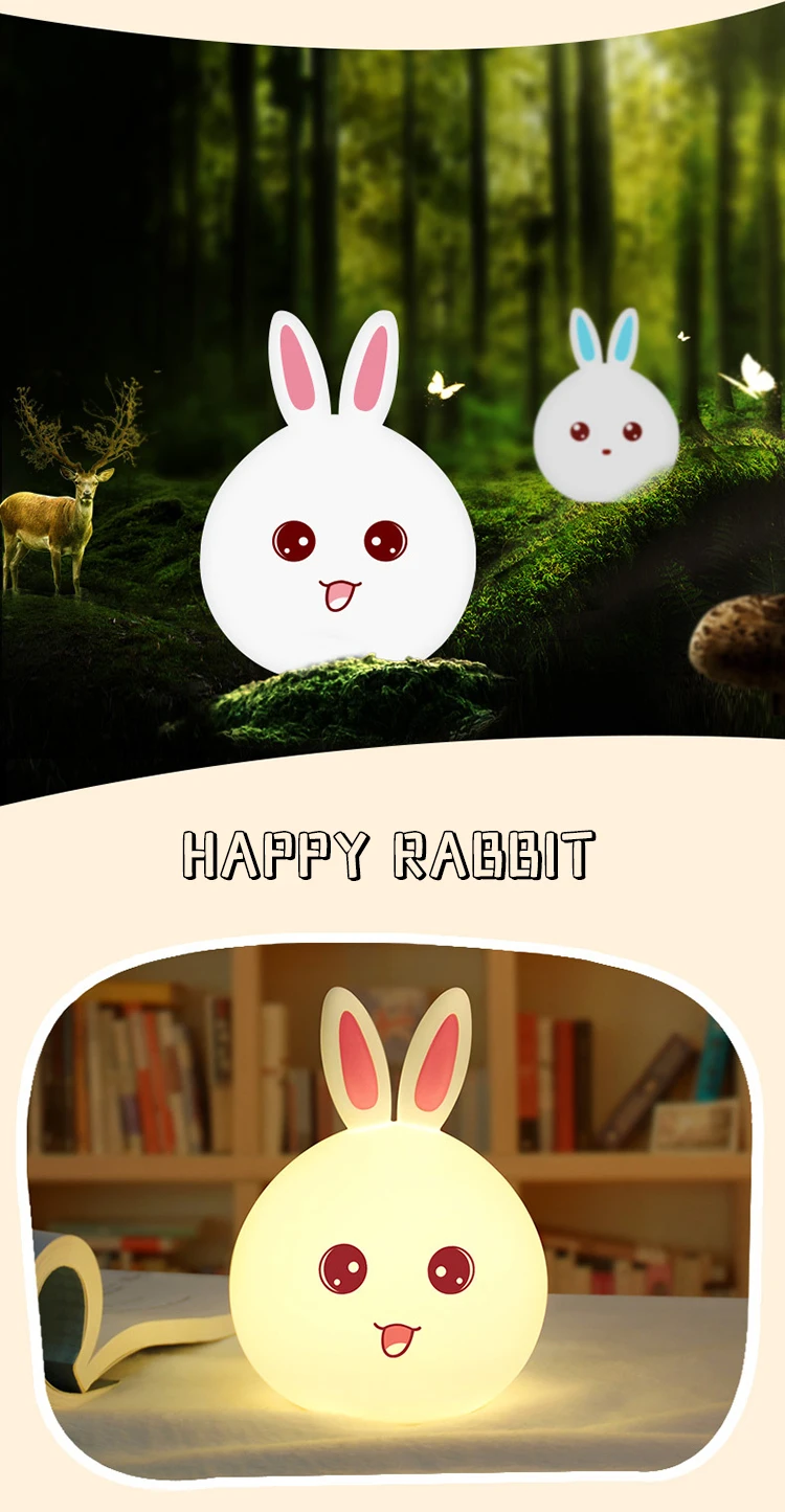 Multi Color Changing Rabbit cartoon led Lamp touch sensor Baby Night Light idea cute Soft Silicone Bunny Nursery Light factory