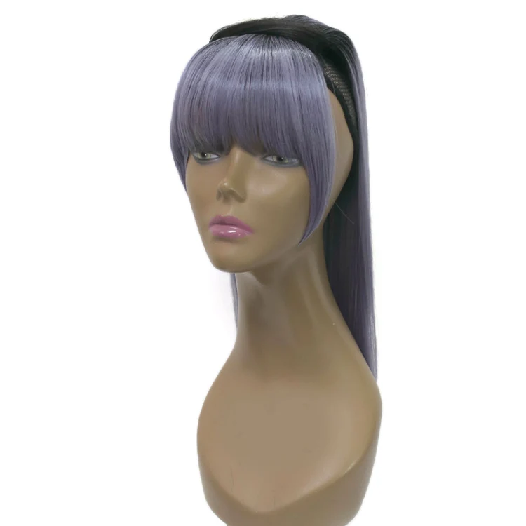 Новинка, Синтетические прямые волосы для наращивания, хвост на шнурке с бахромой челки, шелковистый конский хвост, шелковистые прямые волосы для наращивания