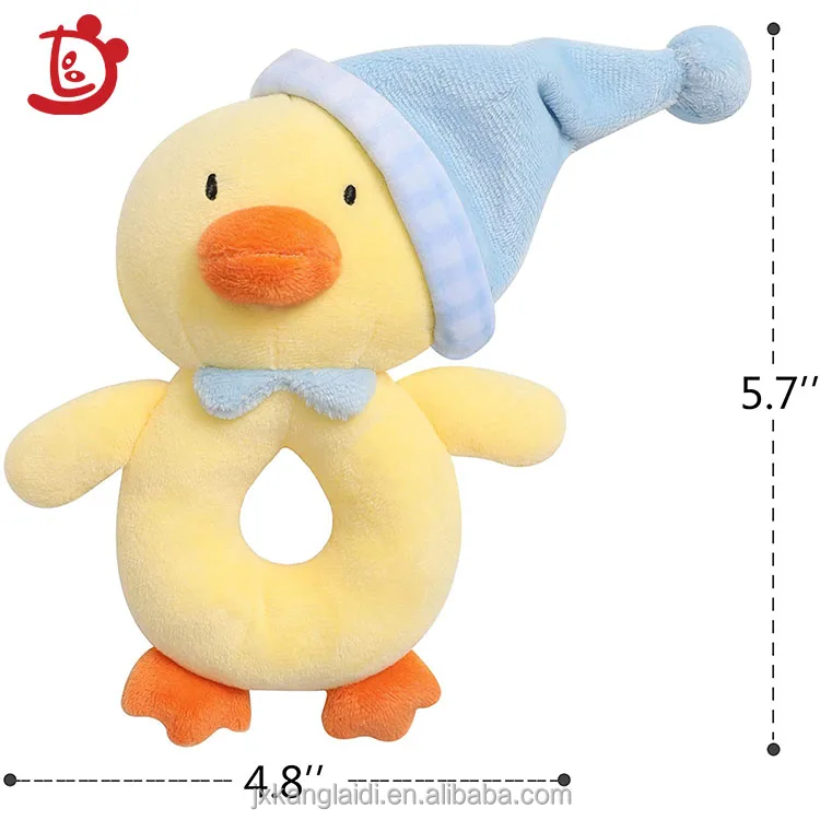 Оптовая продажа, желтая плюшевая утка, милые мягкие детские погремушки, игрушки для кровати