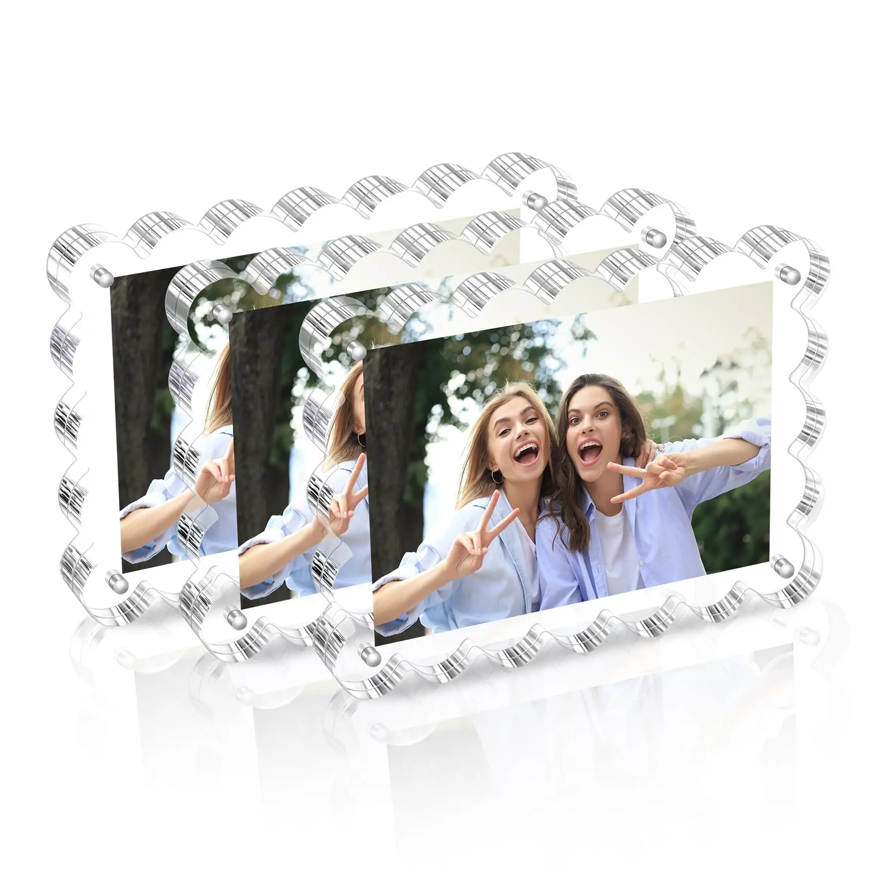 Double Sided Acrylic Scalloped Photo Frame Free Standing Desktop Display Acrylic Picture Frame, Clear Photo Scalloped Frames supplier