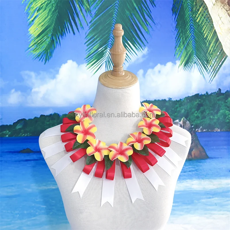 Wholesale Graduation Necklace Hawaii Flower Leis Ribbon & Foam Plumeria