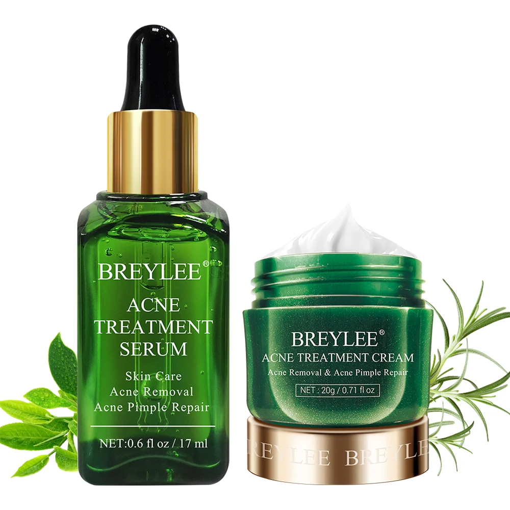 BREYLEE OEM Tea Tree Essential Oil Acne Skin Care Set Anti Acne Face Cream Acne Removal Serum