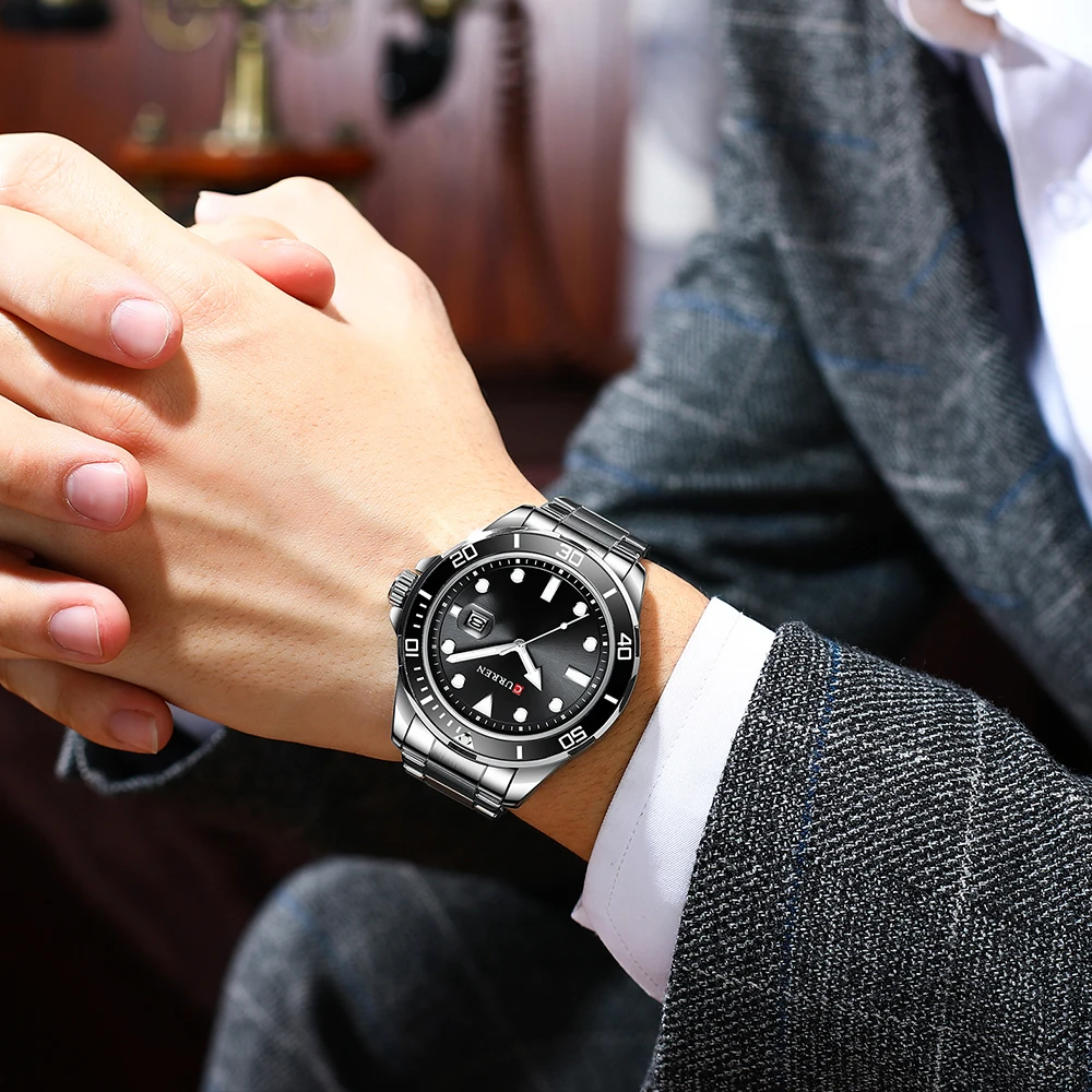 CURREN Orologio Da Uomo Quarzo 8346 - Tre Sub Quadranti, Data, Cinturino In Pelle Nero, Vetro Hardlex, 48mm