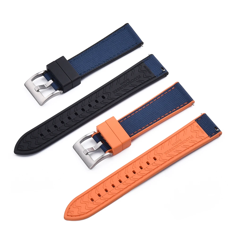 JUELONG Quick Release Hybrid FKM Rubber Strap and Sailcloth Watch Straps Waterproof Fabric FKM Rubber Watch Bands 20 22mm