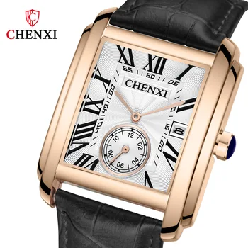 New CHENXI Men Business Chronograph Sample Style Male Clock Fashion Men Watches Square Leather Band Waterproof Quartz Watch 8216