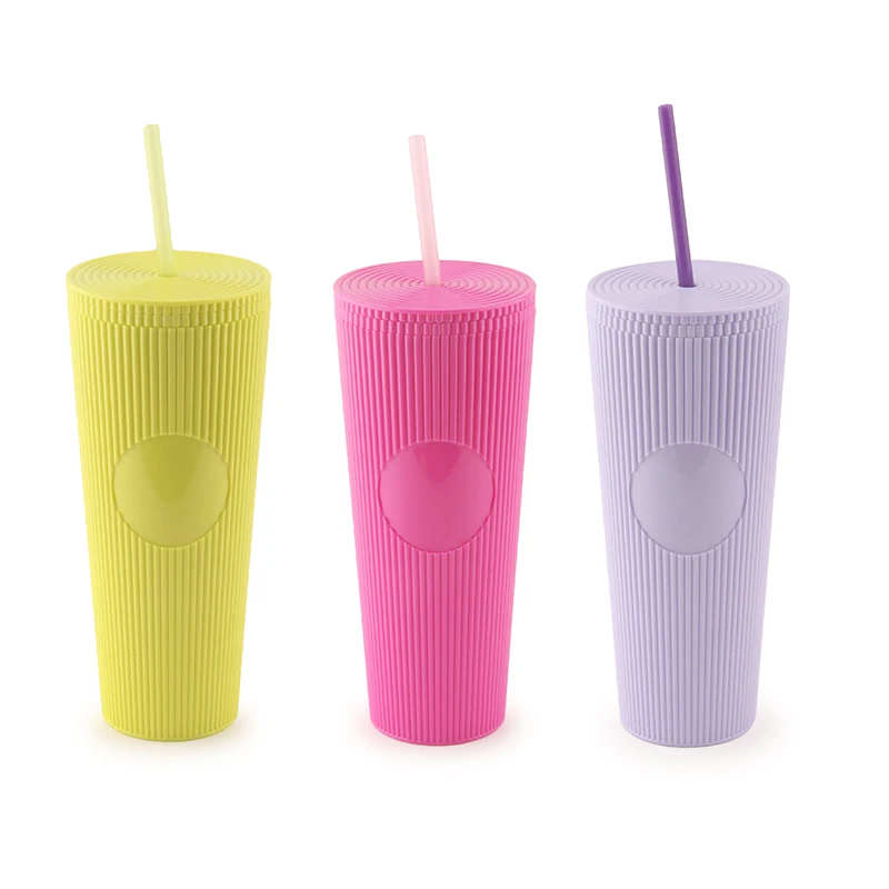 Hot Selling 24OZ Plastic Double Wall Tumbler With Lid and Straw AS Double Wall Coffe Cup Reusable Eco-Friendly