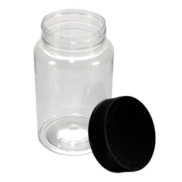 CUSTOM Seal Pill Pot/Pill Bottle/Phial/Pill/Capsule/ Tablet/Supplement transparent plastic PET bottles with black whiteScrew Cap