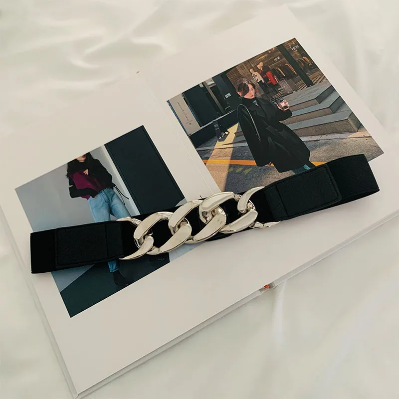 Женский эластичный ремень высокого качества Золотой с металлической