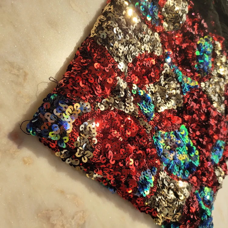 Текстильная ткань двусторонняя с вышивкой блестками сетчатая кружевная