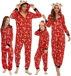 Custom Logo Christmas Pajamas for Family Matching Cute Long Sleeve Couples Soft Sleepwear One Piece Funny Christmas Pjs Sets ODM