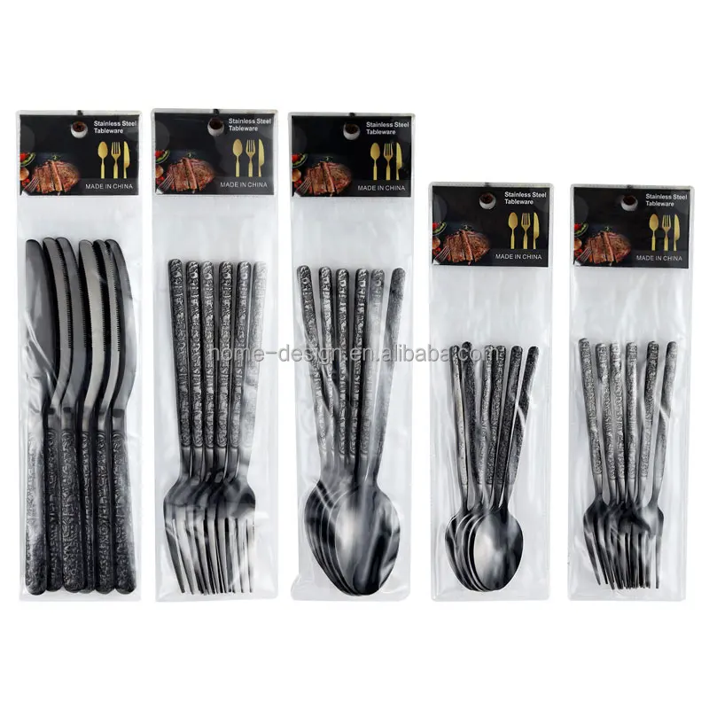 Factory Direct Sales Custom 6-Piece Gold Stainless Steel Tableware Home Cutlery Set Different Colors Sustainable Plastic Bag