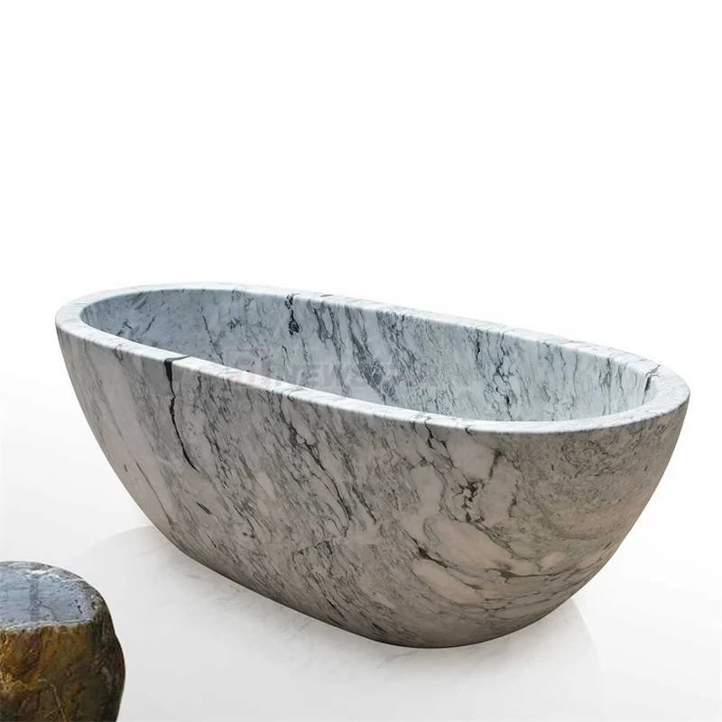 Newstar Calacatta Viola Marble Design Hand Carved Solid Freestanding Bathtub Natural Stone Bathtub Marble Bathtub