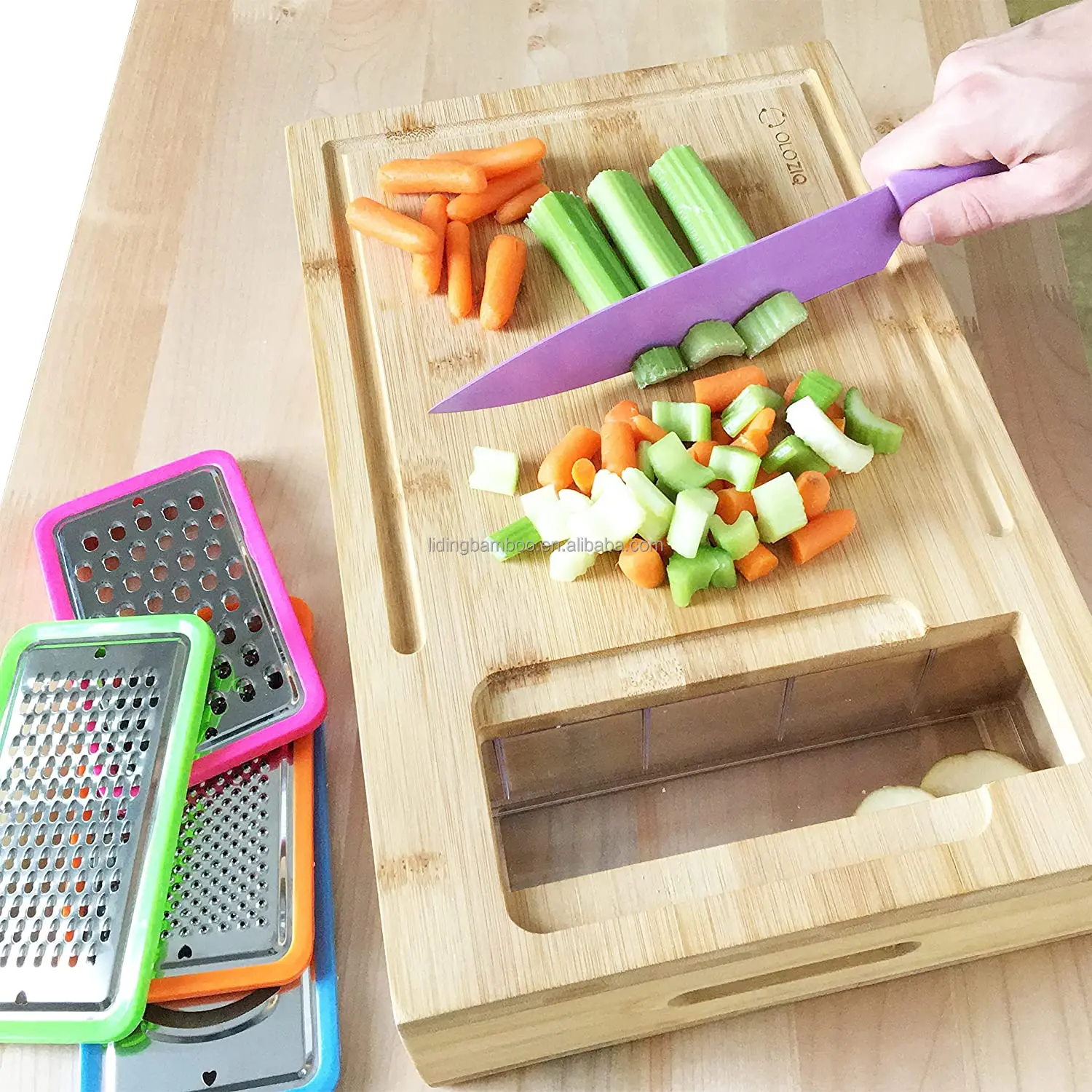 bamboo cutting board with containers prepdeck