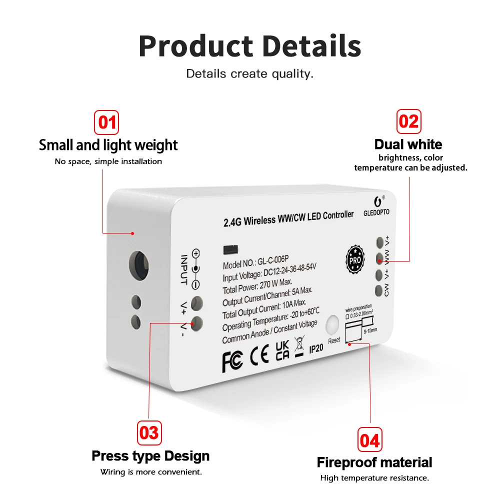 Gledopto GL-RC-009 2.4G RF RGB CCT Remote Light Switch