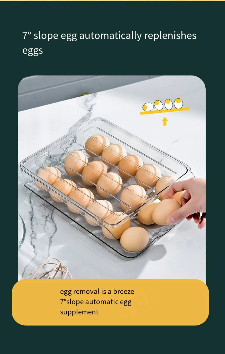 Household egg tray Kitchen refrigerator egg container Food preservation storage box Multi-layer roll-on egg carton with lid supplier