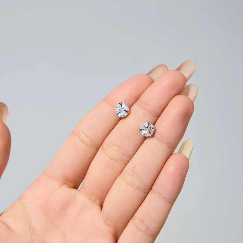 KAKODIY Unique Design 925 Sterling Silver Plated Rhodium Shiny 5A Cubic Zirconia Flower Shaped Stud Earrings Women's Jewelry detail 2