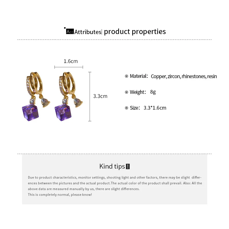 Double Layer Water Droplet Purple Diamond Genuine Gold Electroplating Fashion Elegant Luxury Wholesale Stud Earrings for Women