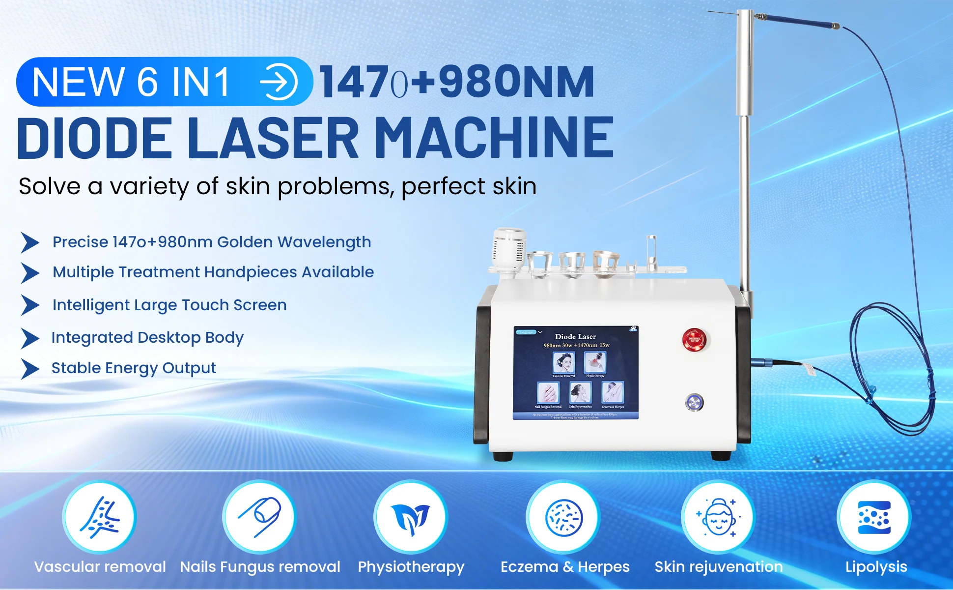 6 In 1 1470nm 980nm Diode Laser Beauty Machine