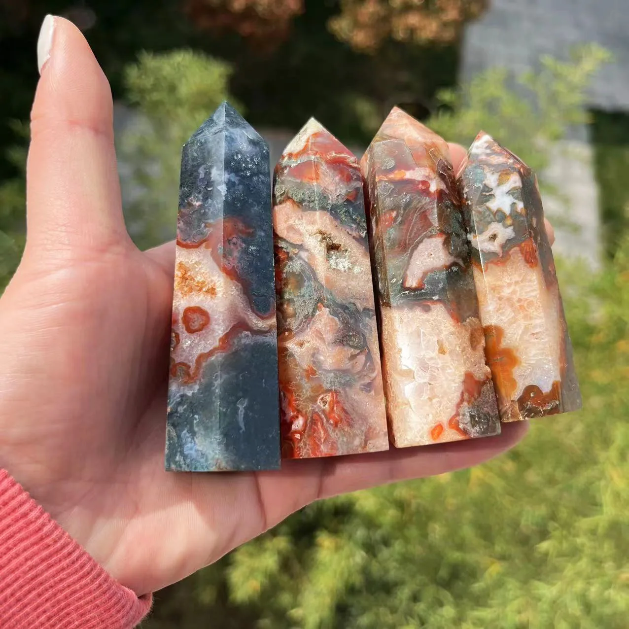 High Quality  Red Moss Agate Point Crystal Point Moss Agate Tower Crystal Healing  Stone  for Healing _XCG