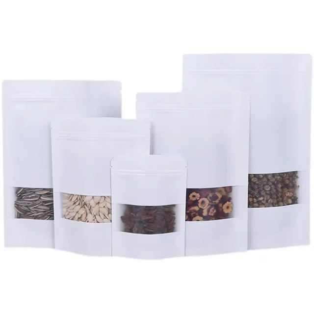 Customized Clear Front Zipper Lock  Stand up Food Kraft Paper Bag  Kraft Paper Coffee Bag