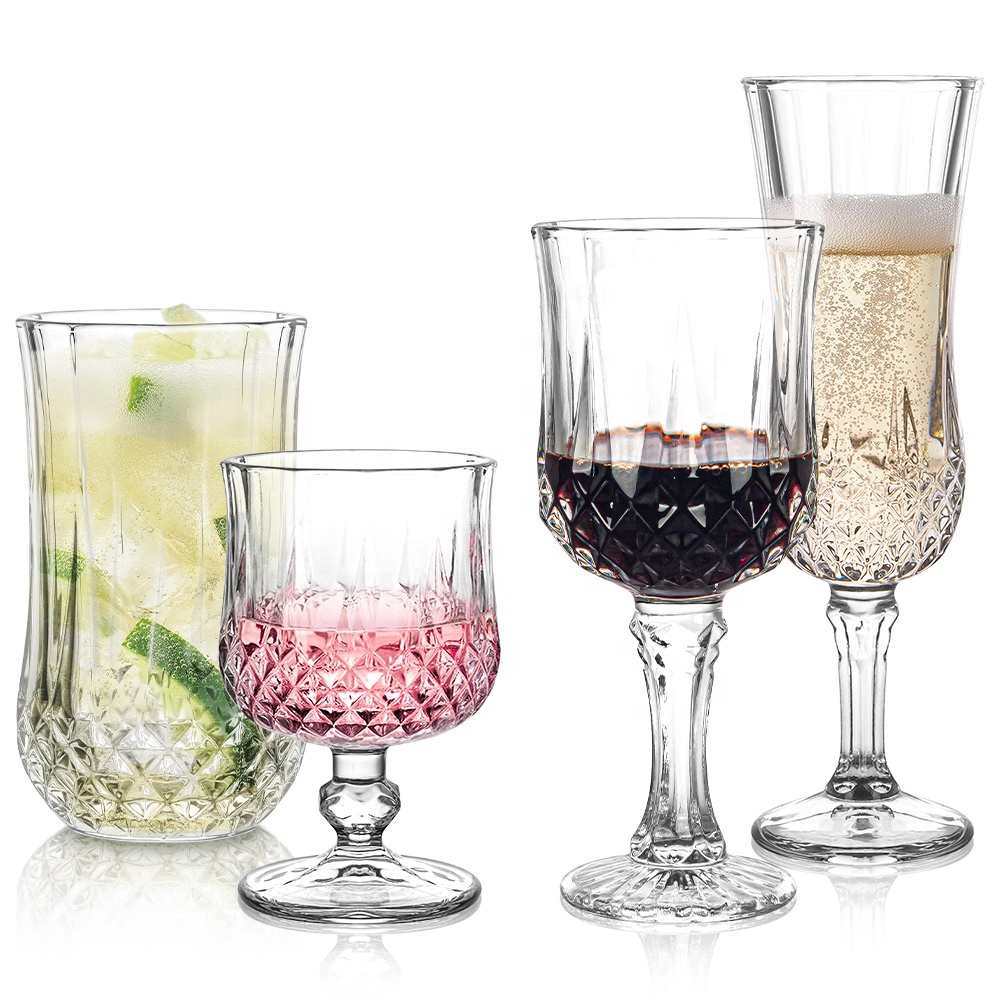 Винтажные бокалы с алмазным тиснением для шампанского красного