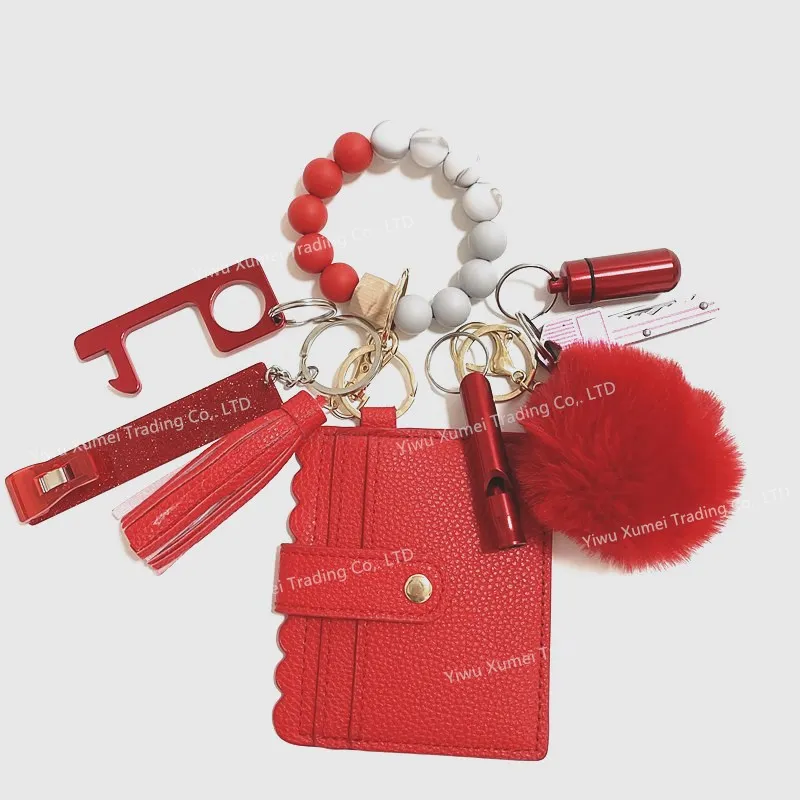 Women Self Defense Keychain Pom Pom Keychain Set Customized Luxury