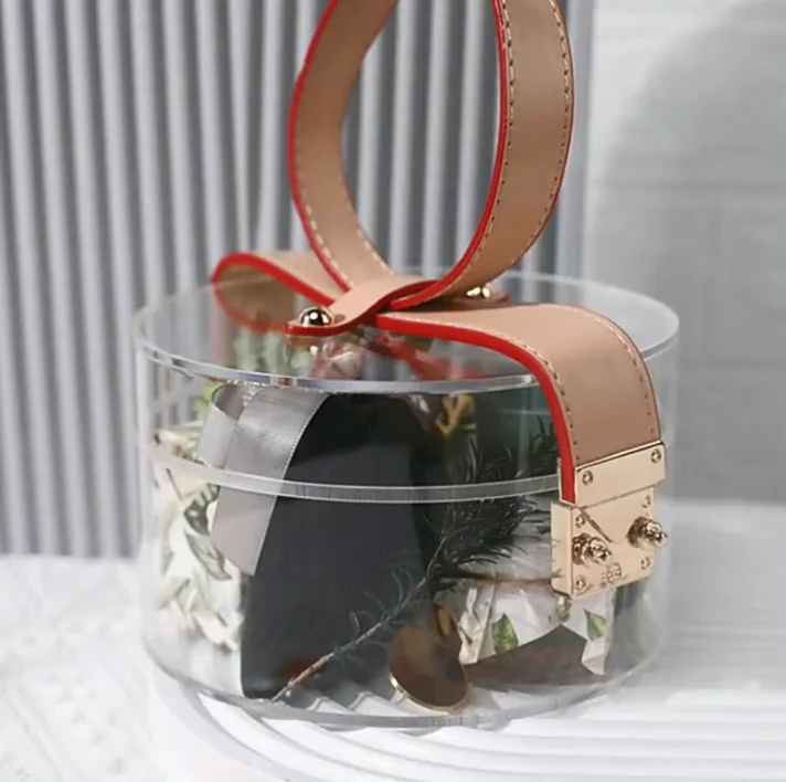 Hot Sale Round Transparent Acrylic Wedding Gift Flower Box With Lids
