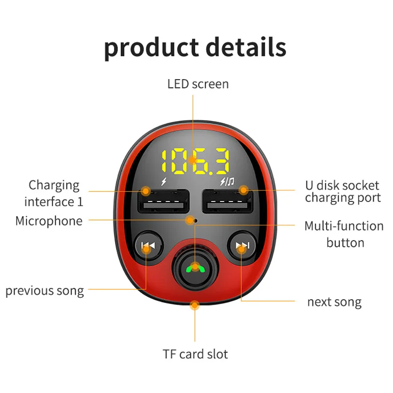 BT21 FM Transmitter  Handsfree Car Kit Audio MP3 Player Support TF Card U Disk Playback