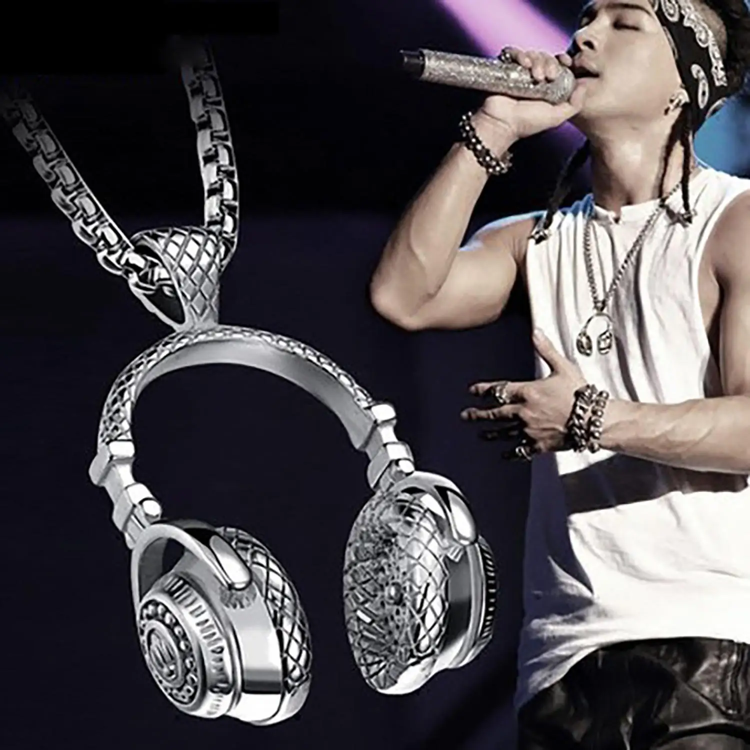 Rocked Headphones Necklace In Stainless Steel Gift For Music Lovers Dj Jewelry