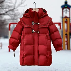 Customized Retro Design Blazer Girl Children Long Cotton Jacket with Zipper Solid Thickened Warm Winter Clothes for Kids Jacket