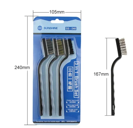 SUNSHINE SS-046 3 In1 Mobile Phone Repair Motherboard Anti-static Steel Brush Fine Cleaning Brush Repair Soft Brush Cleaning