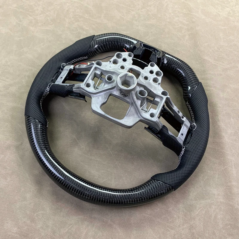Customized for Ford Mustang GT Steering Wheel Carbon Fiber 2015 2017 2018 2019 2022 Perforated Leather LED