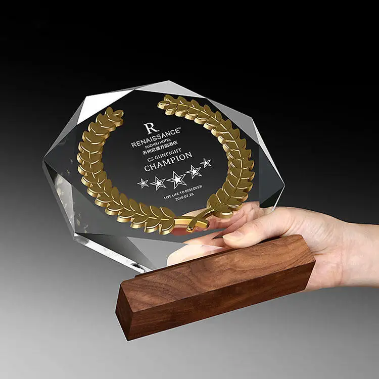 product new design premium crystal trophy customized metal clear crystal glass plate award-8