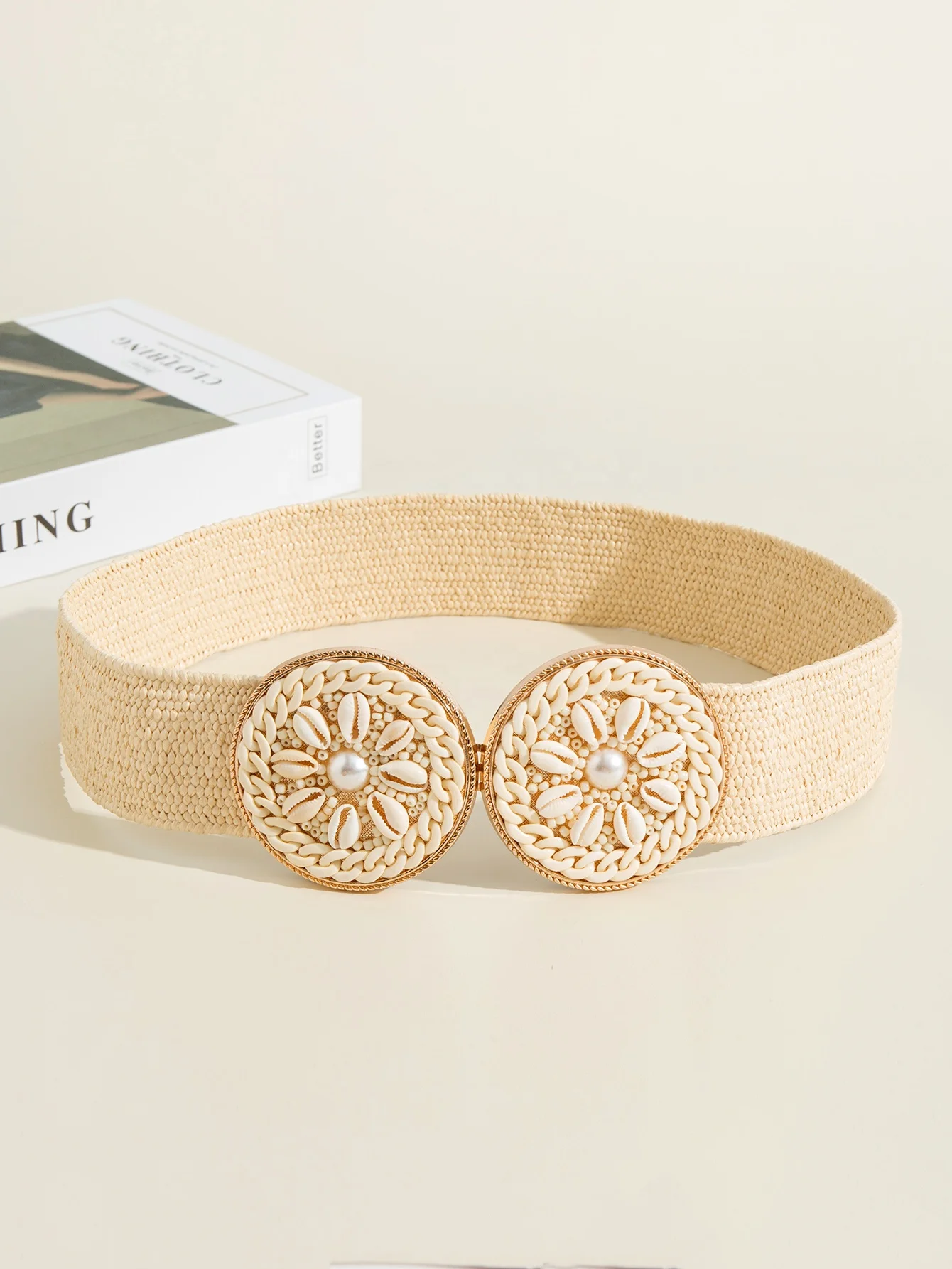 Straw Woven Elastic Stretch Waist Belt Women Skinny Dress Belt Cinch Fashion Double Round Female Metal Buckle