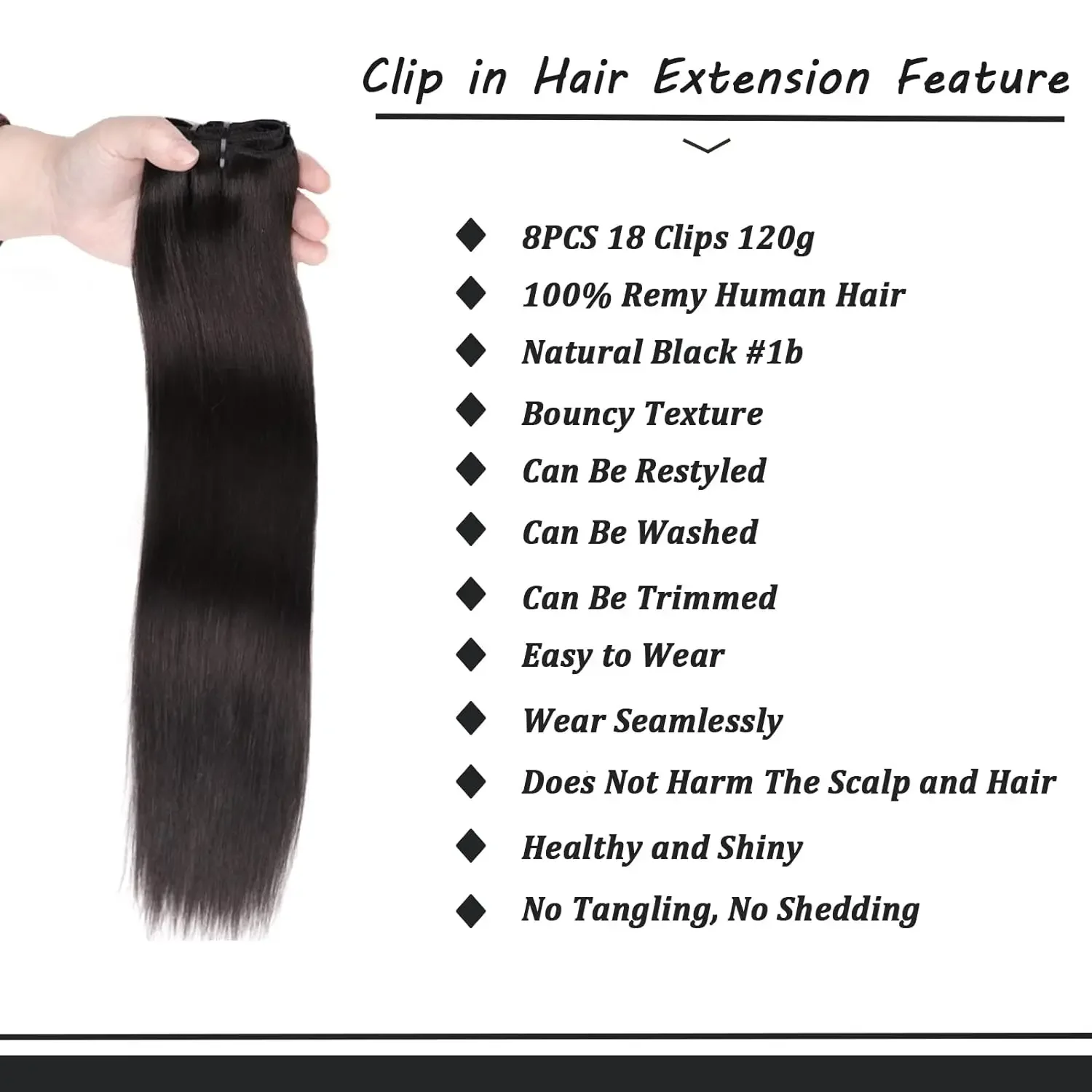 Clip In Echthaar Extensions Set Natürlich Schwarzes Remy Haar_voghion.com