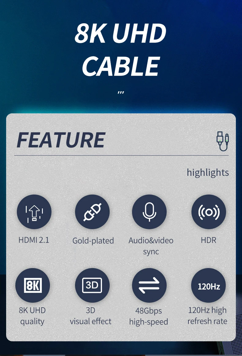 New 8K HDMI 2.1 Cable 8K 60HZ 4K 120HZ HDMI Cable Support 3D 48Gbps High Speed Transmission for HDTV Projector PC HDMI Cable 4K插图3